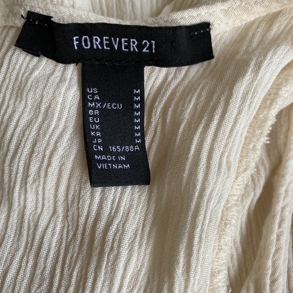 Forever 21 Mini Ivory Cream Color Dress w/ Ruffle Trim Plunging Neckline Size M - Picture 6 of 11